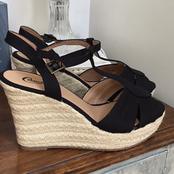 Candie's Shoes - Candie’s Espadrille black strappy open toe wedge sandals. Women’s size 10